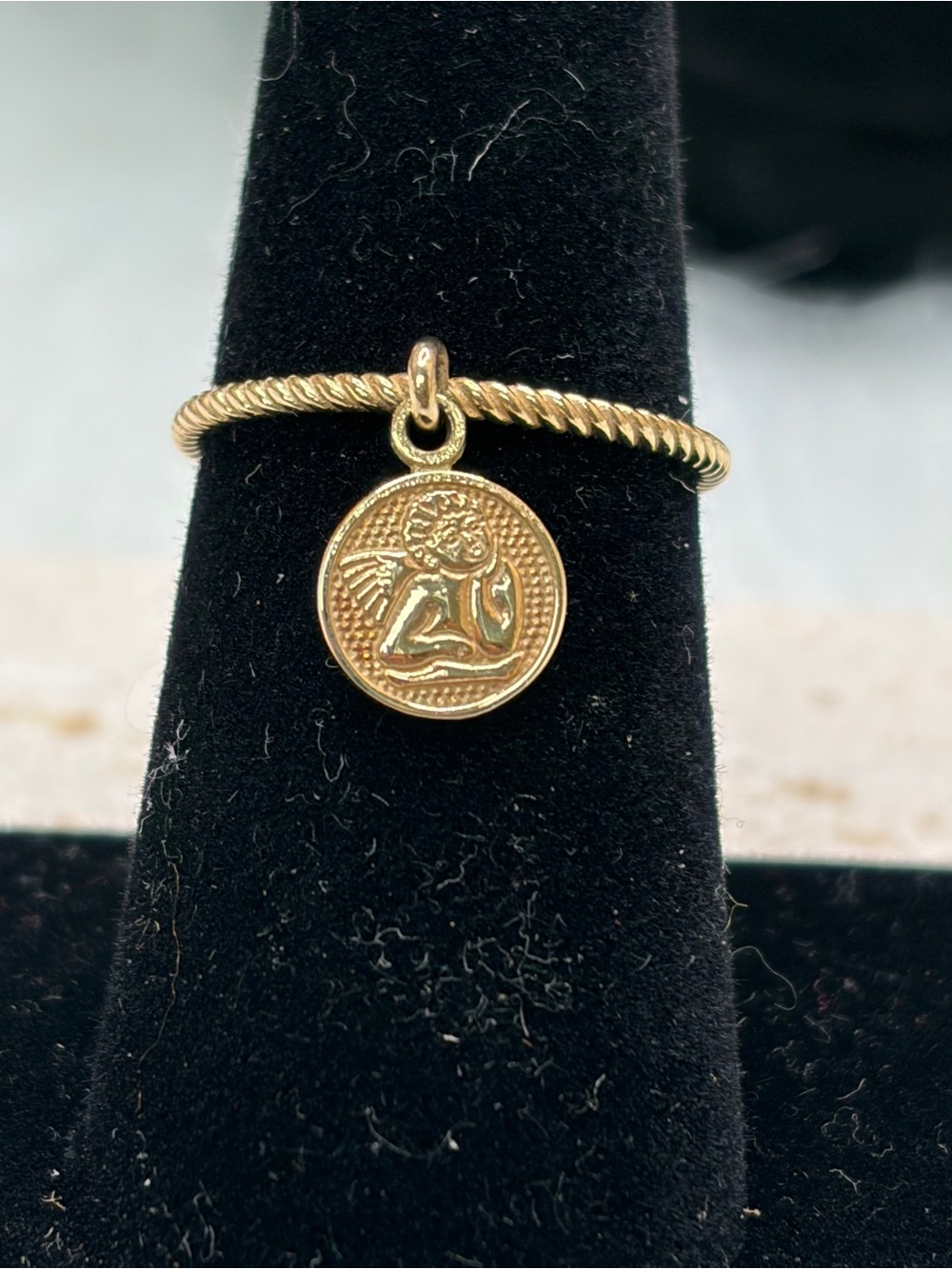 14k yellow gold cherub angel ring